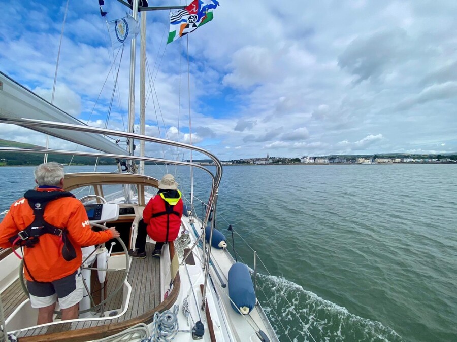 Sailing up Carlingford Lough bound for Newry Ship Canal. 