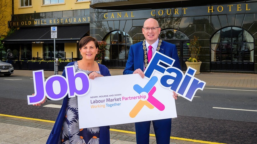 Department of Communities representative Charlotte McComb and Newry, Mourne and Down District Council Chairperson, Councillor Michael Savage all ready for tomorrows Job Fair.