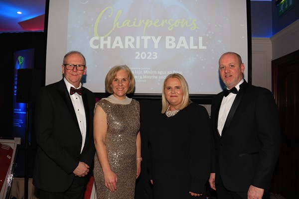 Newry, Mourne and Down District Council Chief Executive, Marie Ward attends the Chairperson’s Charity Ball with members of the Senior Management Team (l-r) Director of Sustainability and Environment, Andrew Cassells; Director of Corporate Services, Josephine Kelly; and Director of Enterprise, Regeneration and Tourism, Conor Mallon.