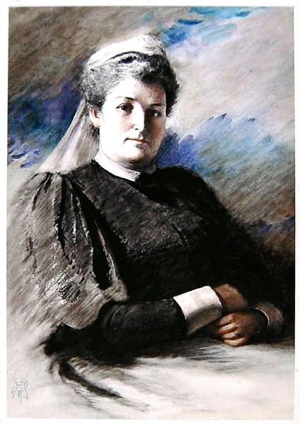 This watercolour was painted in 1914 by Adolf Pinch of Ellen Constance, 3rd Countess of Kilmorey who is wearing a nursing uniform. During the First World War, Lady Kilmorey was commandant of the South Down Nursing Corps which had been formed in 1913. Lady Kilmorey was also president of the Newry District Nursing Society. Courtesy of Down County Museum
