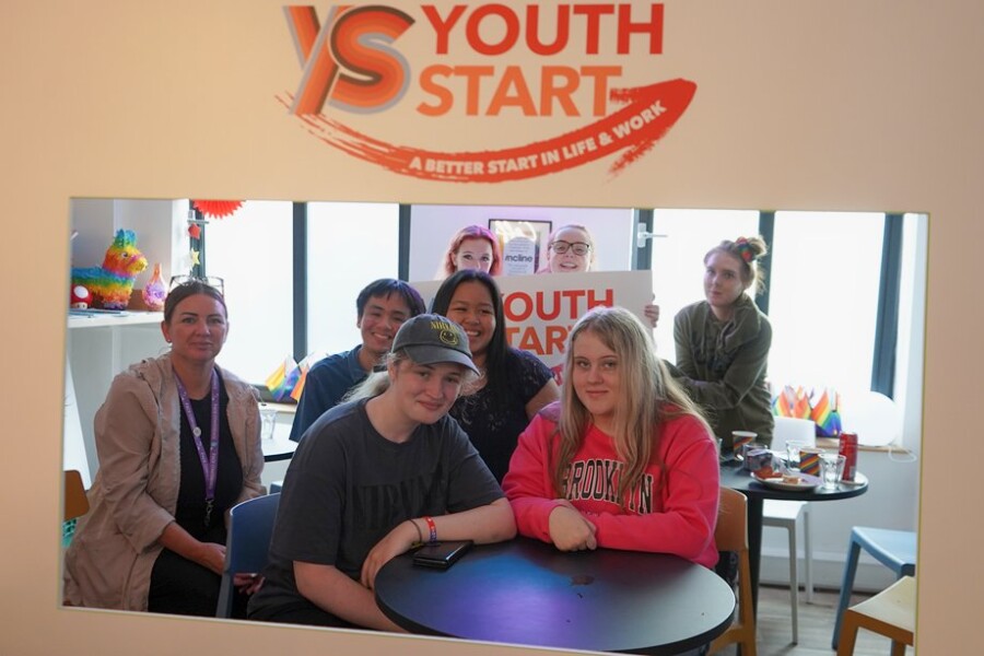 Young people from the Newry group in Beans and Dreams Youth Cafe where they are learning barista skills to apply for jobs in Newry Cafes. 