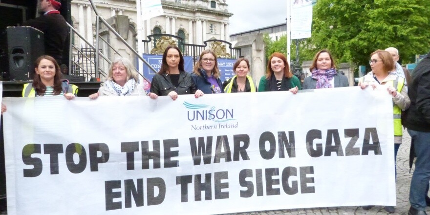 Unison members calling for an end to the war.