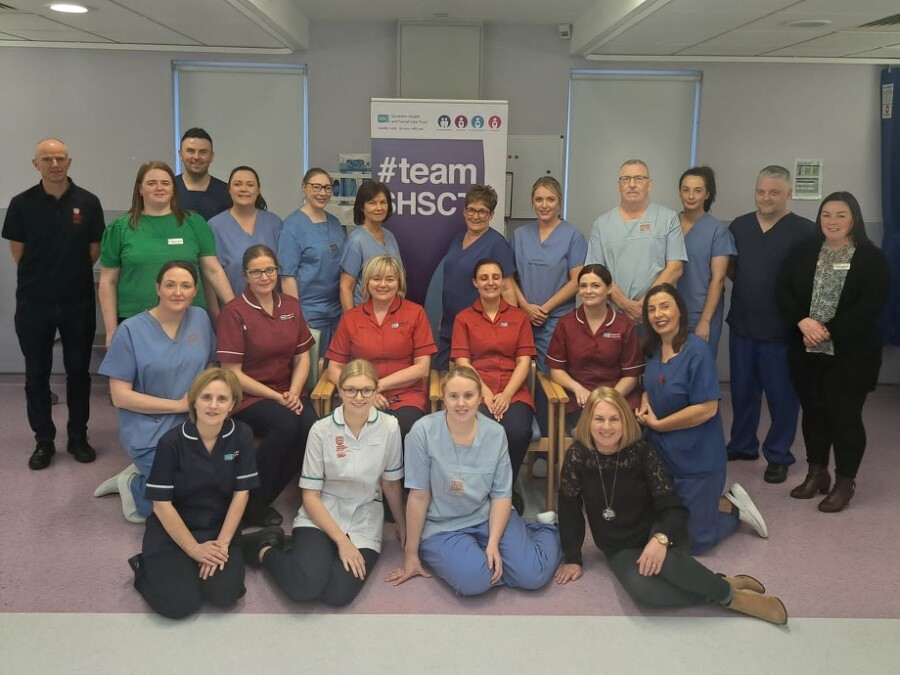 The Theatre, Endoscopy and Recovery staff who give a guided tour of Level 1 Theatres in Daisy Hill Hospital to prospective new nursing colleagues.