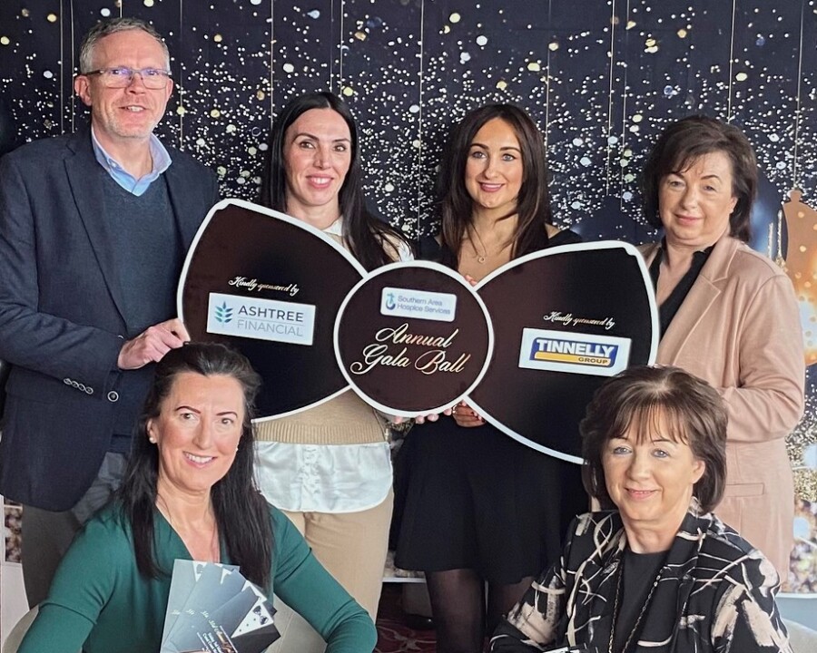 Gary Neill and Ann-Marie McNeill from Ashtree Financial along with Joanne Campbell and Roisin Franklin from Tinnelly Group are delighted to launch the Southern Area Hospice 52nd annual gala ball with Committee Chairperson Caroline Grant and Bernie Murphy of Southern Area Hospice.