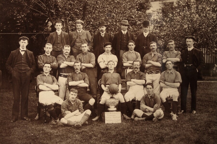 Newry Wanderers FC, who practiced on Mr Dempster’s field, are shown here with the Newry District Football League Cup in 1901.  Newry and Mourne Museum Collection