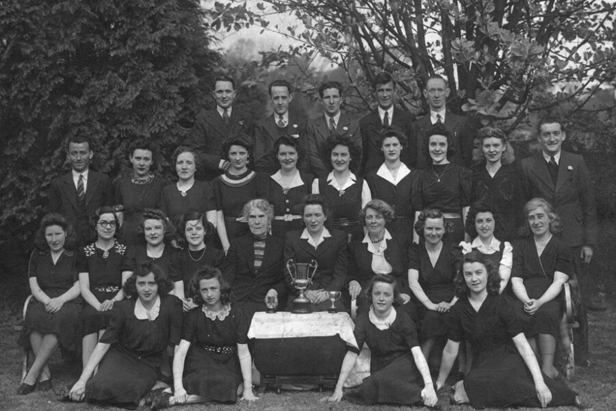Employees of Newry Central Laundry with the W.R.H. Hennessey Perpetual Memorial Silver Challenge Cup, first prize in the Ladies’ Choir section of Newry Musical Feis in the 1940s. Newry and Mourne Museum Collection