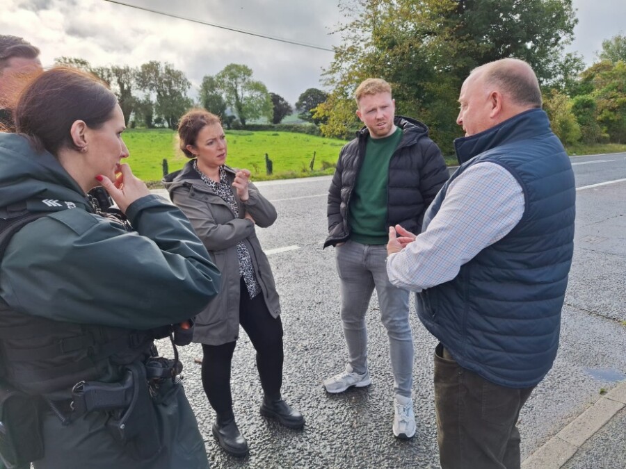 Liz Kimmins, MLA and Newry City Cllr Cathal King discuss the antisocial racing activity with the PSNI.