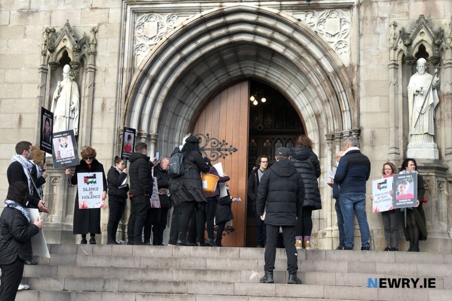 Members of Christians4Palestine protest outside St Patrick's Cathedral in Armagh. Photograph: Columba O'Hare/ Newry.ie  