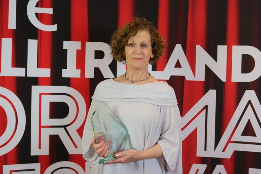 Alison Rogers, Newpoint Players winner of the Adjudicator Award for her truly exquisite masks made for ‘In the Shadow of the Glen Reimagined’. Photograph: Eric Molloy/ www.dramafestival.ie
