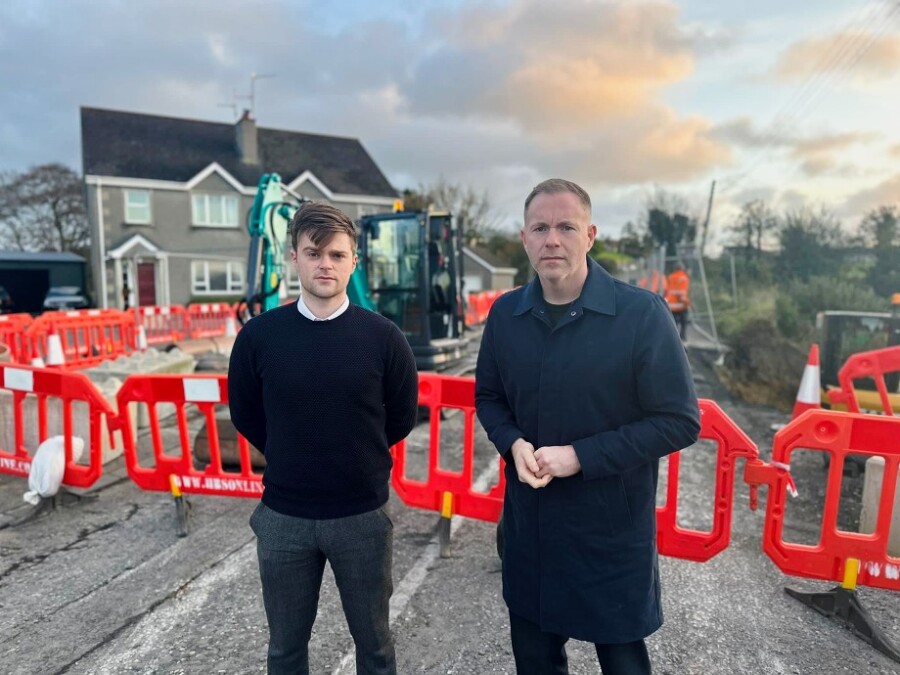 Mourne Cllr Michael Rice and South Down MP Chris Hazzard, pictured at the recent road closure in Kilkeel