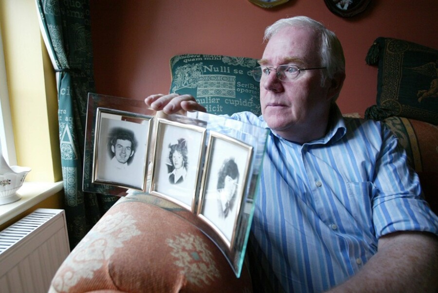 Eugene Reavey with pictures of his three brothers murdered 48 years ago today, 4 January.