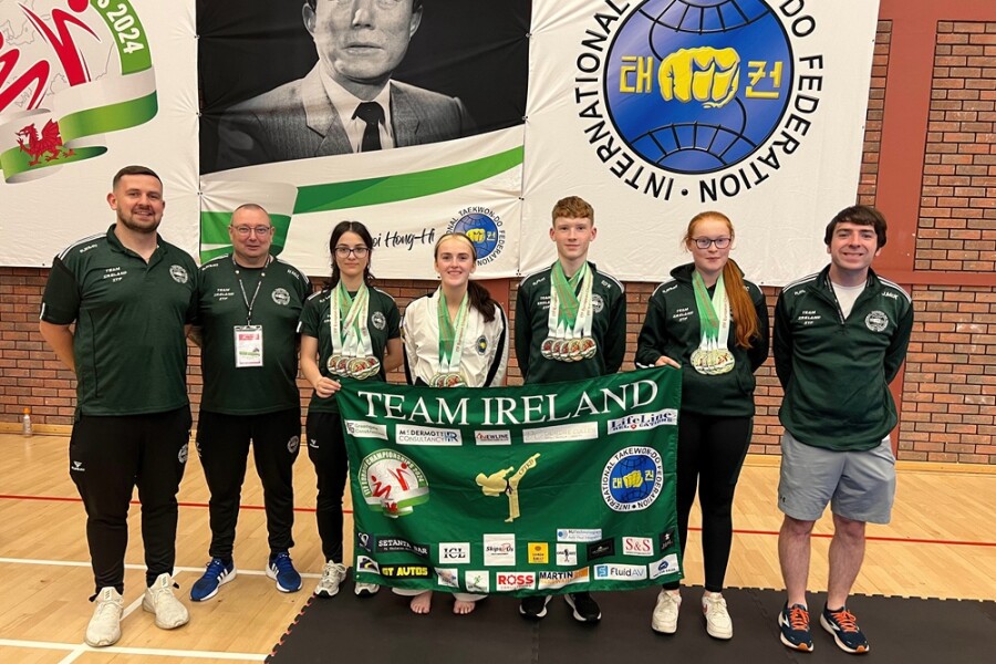 Some of the Cathal Fegan School team with their medals at Cardiff.