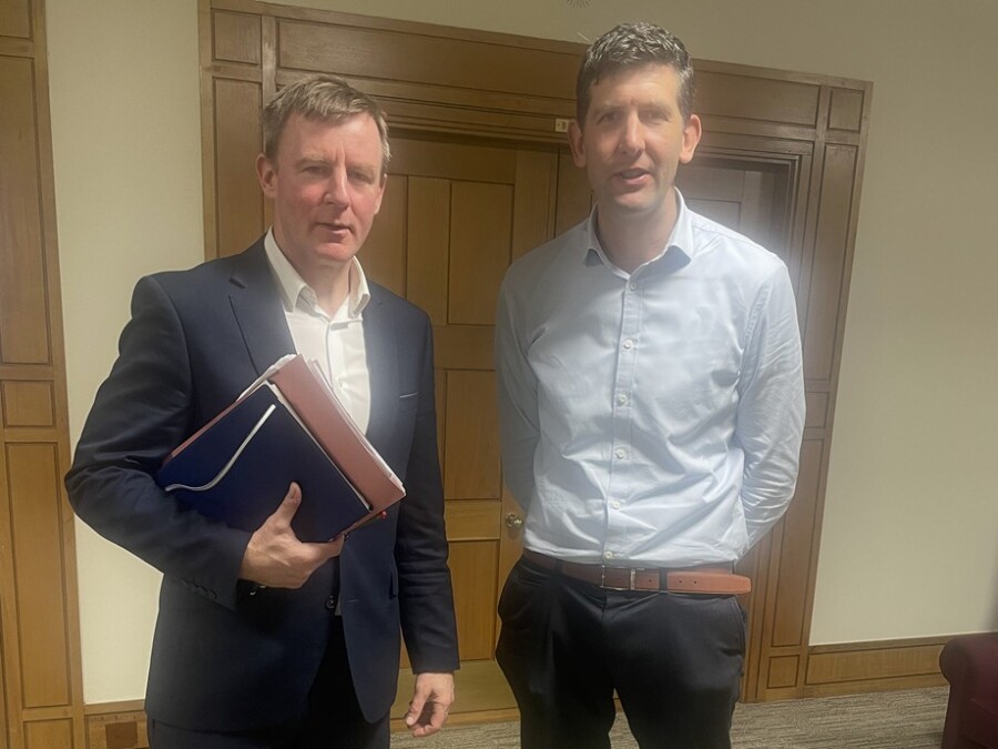 Justin McNulty MLA with Eoghan Duffy of the Shared Island Unit after their meeting in Dublin Castle