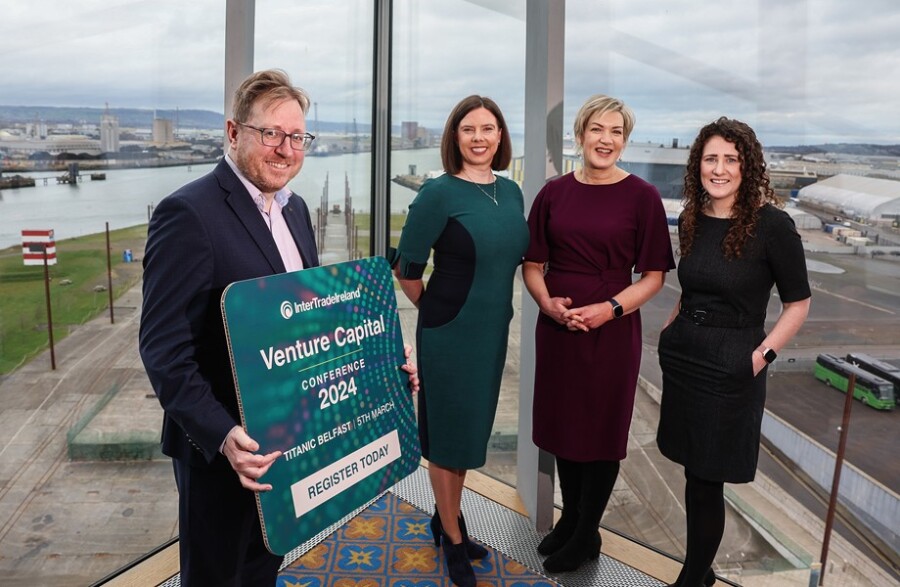 Looking forward to the InterTrade Ireland Conference are from left: Gary Stokes InterTradeIreland, Susan HayesCulleton MD of the HayesCulleton Group, Margaret Hearty CEO of InterTradeIreland and Co-founder of Scileads, Laura Haldane