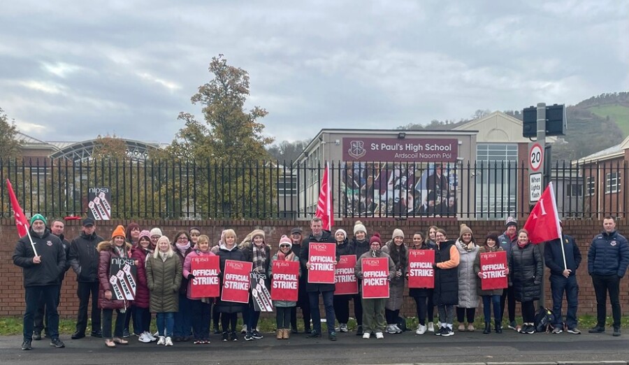 Justin McNulty joins the picket line at St Paul's High School.