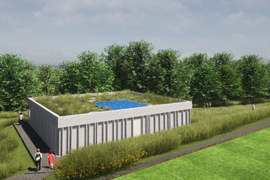 An artists impression of the pavilion which Cllr Tinnelly is proposing should be removed from current planning application to progress the pitch upgrade element. Image: d-on Architects Ltd