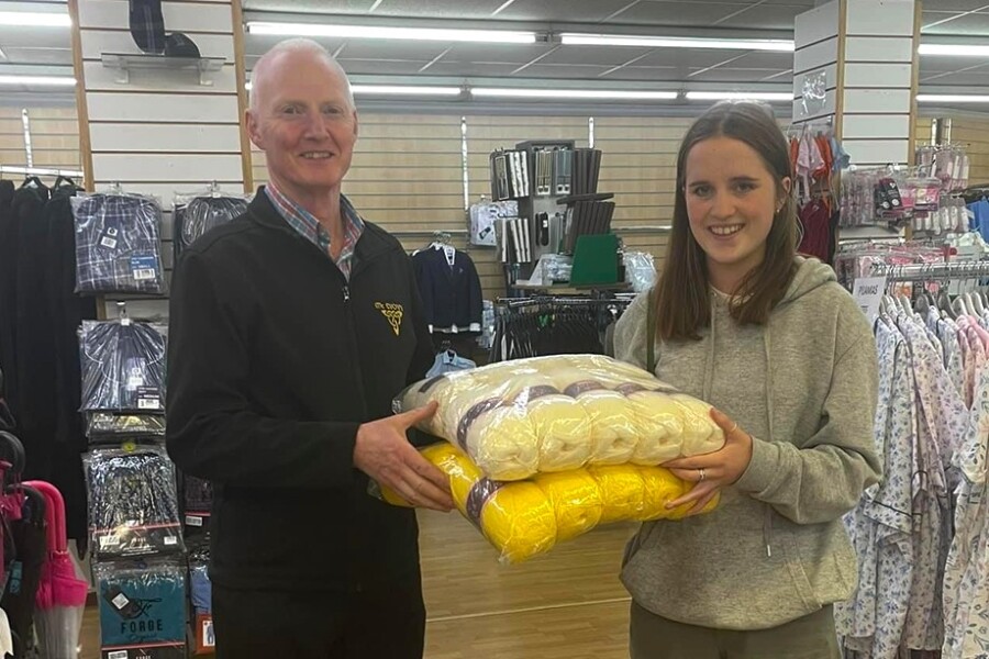 Martin McEvoy, McEvoy's donates wool to Emma-Clare Connolly for the Once Upon a Needle group.