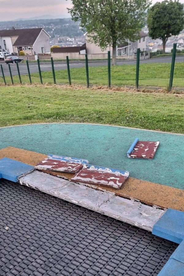 The damaged play area at Loanda Crescent.