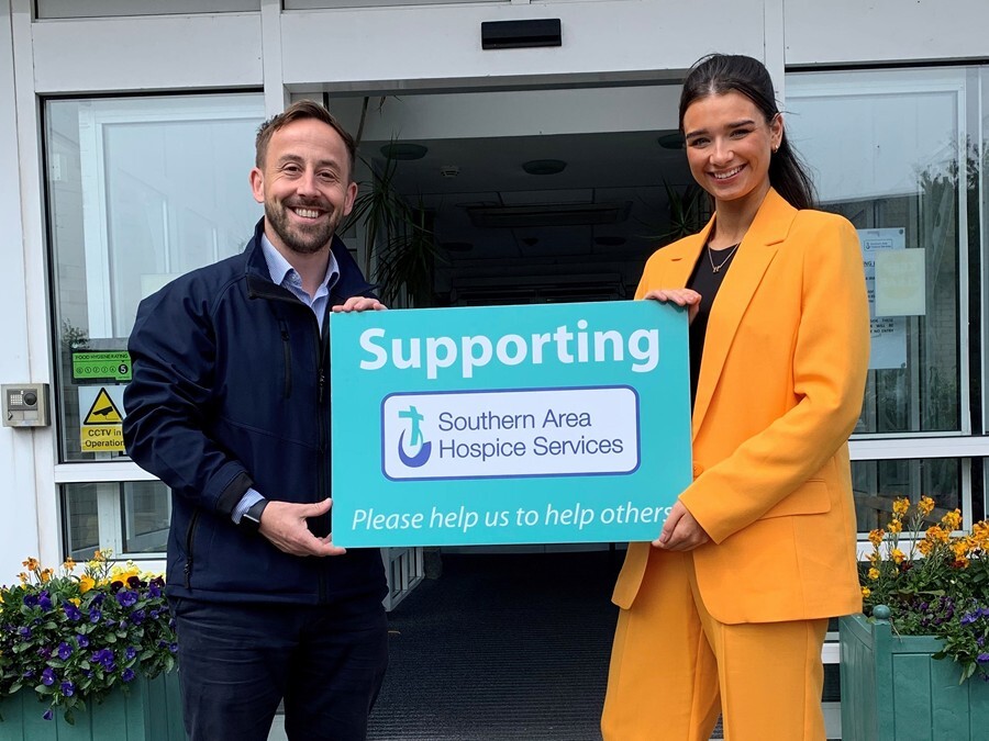Miss NI finalist Molly Walker with James McCaffrey, Southern Area Hospice. 