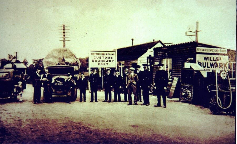 Border customs post at Killeen, outside Newry. In April 1923 a decision was made by the Irish Free State government to introduce a customs barrier between the Irish Free State and Northern Ireland, ending cross border trade. Newry and Mourne Museum Collection