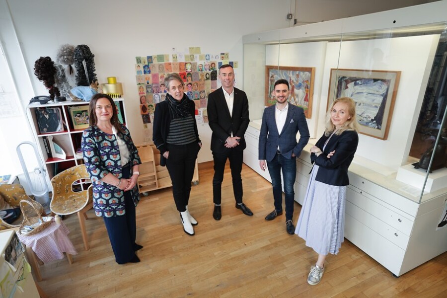 Launching the 2024 Creative Classroom Award are from left: Pauline Poots, EY Consulting Partner; Kathryn Thomson, Chief Executive of National Museums NI; Rob Heron, EY NI Managing Partner; Tim Cush, EY Tech Consulting Partner; and Brona Moffett, Head of Experience and Enterprise Development at National Museums NI.