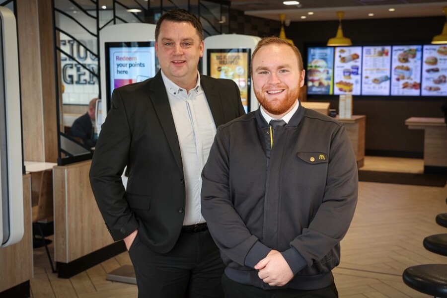 Nathan O’Hara, right, Second Assistant Manager with Gareth Moore, Franchisee Operations Supervisor at McDonald’s Newry