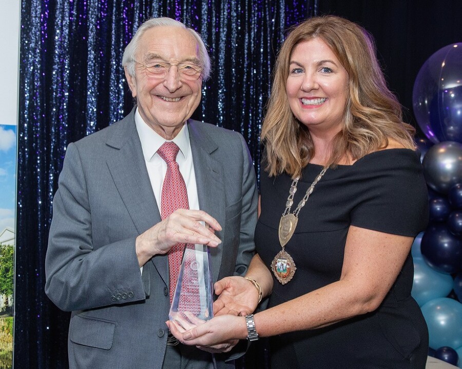 Martin Naughton receives the Newry Chamber’s President’s Award from Newry Chamber President Julie Gibbons