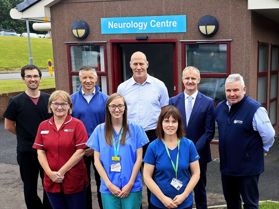 Fundraisers from the My Name’5 Doddie Foundation pictured with staff the Neurology Centre in Craigavon Hospital 