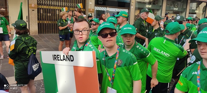 Michael McCloy at the opening ceremony with his teammates.