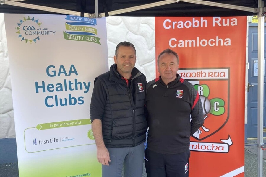 Pat McGinn (right) with Eamonn McCann - Health Club Officer Craobh Rua Camlocha GAA