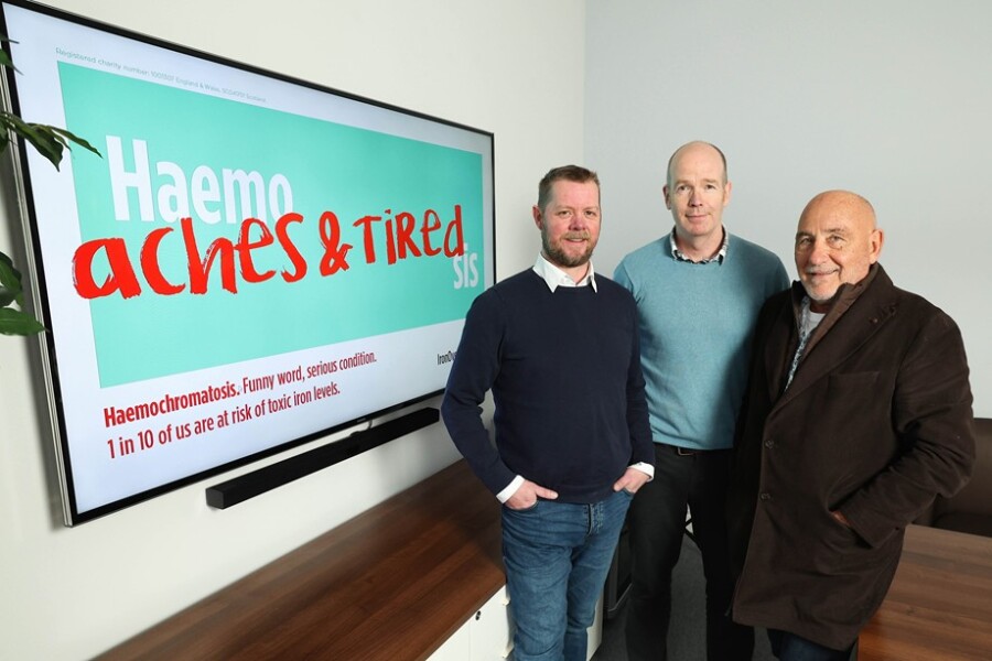 Helping launch the public awareness campaign are from left: Neil Irwin, Philanthropy Manager, Haemochromatosis UK; Stephen Bogan, CEO of Belfast advertising agency Genesis; and James Hagan, Founder and Chair of Hagan Homes.