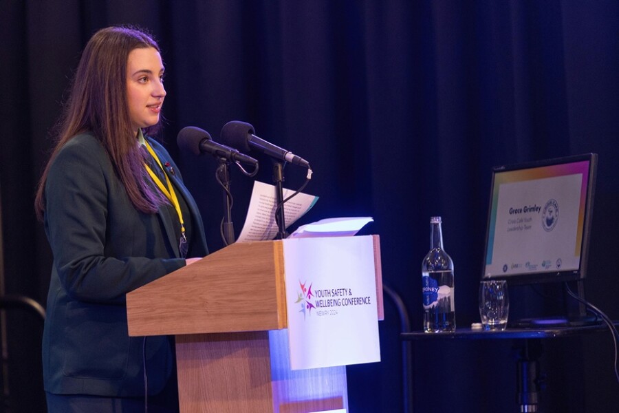 Grace Grimley from The Crisis Café, Newry Youth Leadership Team speaks at the NMD Policing and Community Safety Partnership (PCSP) Youth Safety & Wellbeing Conference.