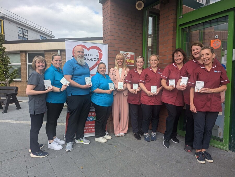 The teams are pictured at Daisy Hill Hospital with Nicole, Andrew and Sharon from Heart Failure Warriors NI.