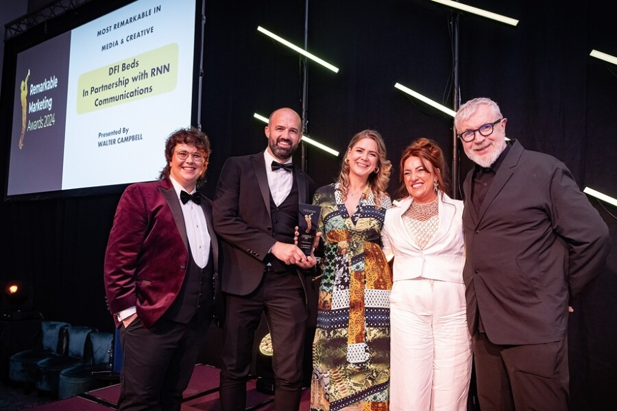 Pictured at the Remarkable Marketing Awards (L-R) is host of the awards ceremony, Emer Maguire with Brian McCann, Managing Director of DFI Beds; Jolene Kelly, Account Director at RNN Communications; Danni Quinn, Sales Associate, DFI Beds and Awards Judge, Walter Campbell.
