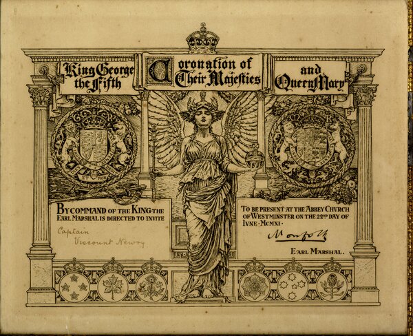 Invitation to the Coronation of King George V and Queen Mary in 1911. Newry and Mourne Museum Collection