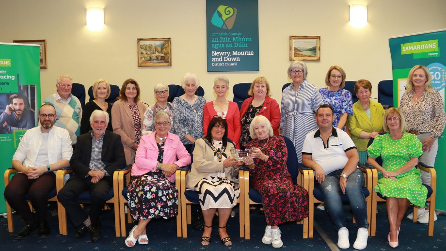 Newry, Mourne and Down District Council Chairperson, Councillor Valerie Harte pictured with representatives from the Samaritans Newry Branch.
