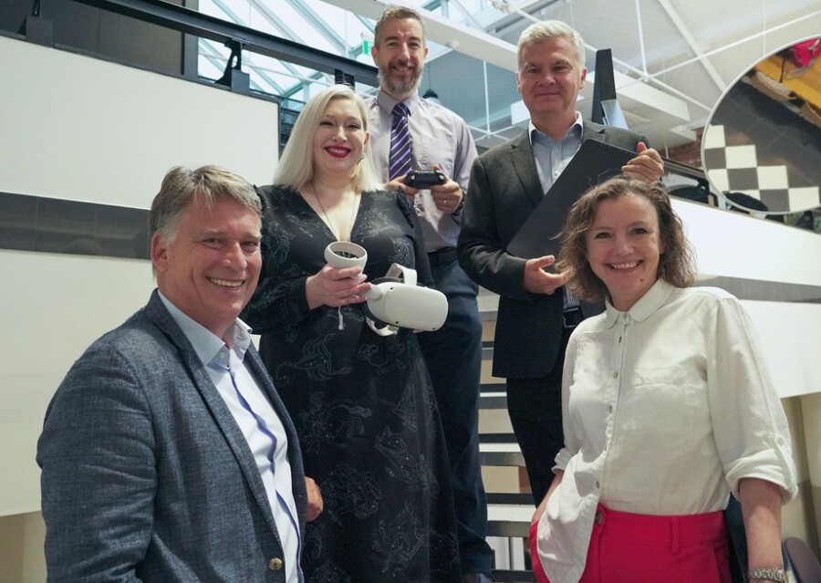 Pictured at The Pixel Mill in the Ormeau Baths Innovation Centre, a collaborative co-working space for Northern Ireland’s interactive sector, funded by Northern Ireland Screen with the support from the Department for the Economy are from left:  Richard Williams, CEO of NI Screen, Janis Leaden, Curriculum Area Manager for Gaming & Multimedia at Belfast Met, Stephen Rogan, Head of Faculty for Computing, Design & Academic Studies at Southern Regional College,Robert Wilsdon, Curriculum Area Manager Creative Industries at Northern Regional College and Marcia Deakin, Co-founder of NextGen