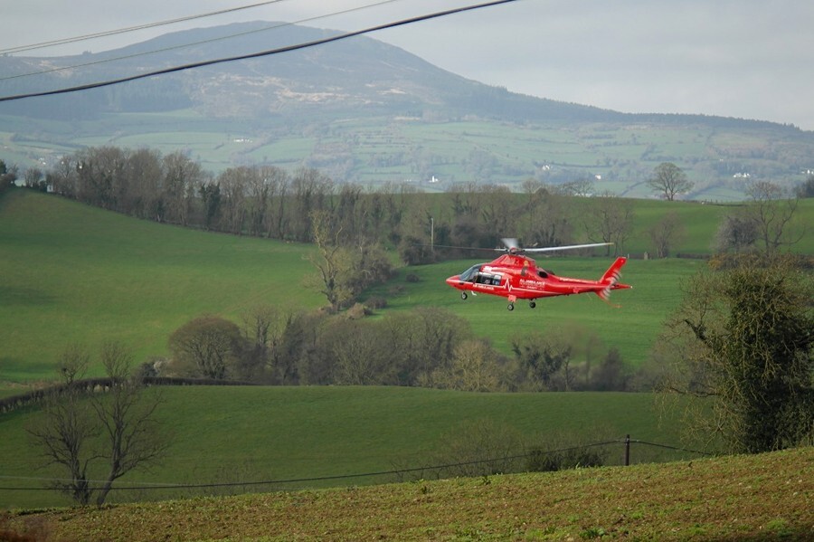 The Air Ambulance on the scene of this mornings collision. Photograph: Clive Price
