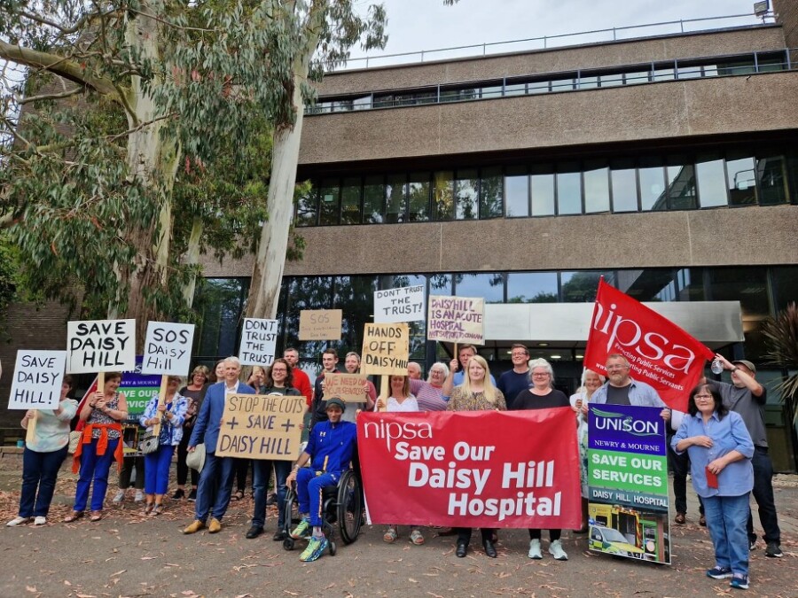 SOS Daisy Hill group protesting at the Department of Health hq at Stormont