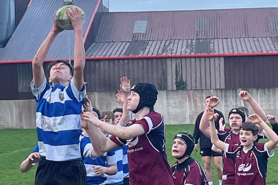 Action from the Newry RFC v Academy  U14 clash