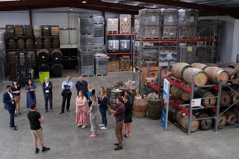 Liam Brogan from Two Stacks Whiskey talks to the visitors from Newry Chamber of Commerce and Trade. Photograph: Columba O'Hare/ Newry.ie