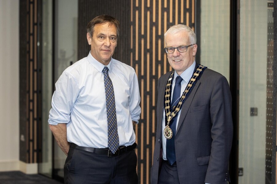 Cormac McKervey, Ulster Bank’s Head of Agriculture along with John Henning OBE, the newly elected president of the RUAS at the Ulster Bank and Guild of Agricultural Journalists Pre-Balmoral Show briefing.
