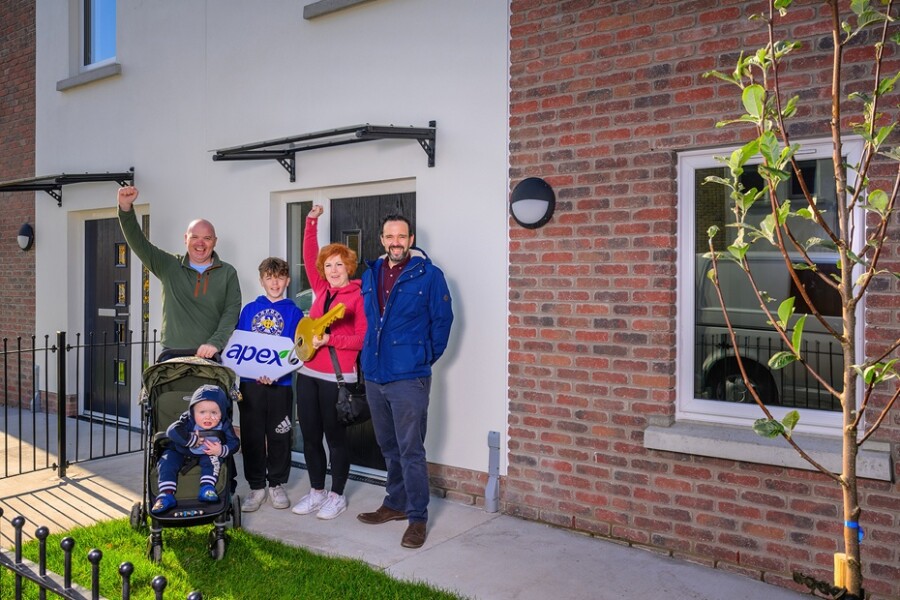 The Winters family pictured with Sean Gallagher from Apex on the day they received the keys to their new home in Craigmore View.