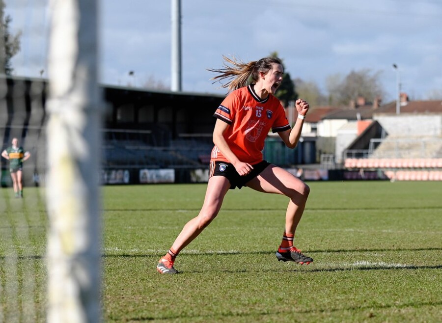 Armagh top scorer Aime Mackin (2-06) celebrates her first goal on Sunday Picture: Brendan Monaghan