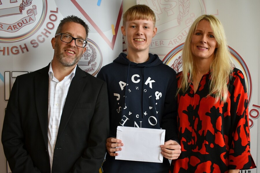 Top achiever - Zak Best, pictured with his mum and Mr Brown (Principal), achieved 2 A*s and 1 A. 2.