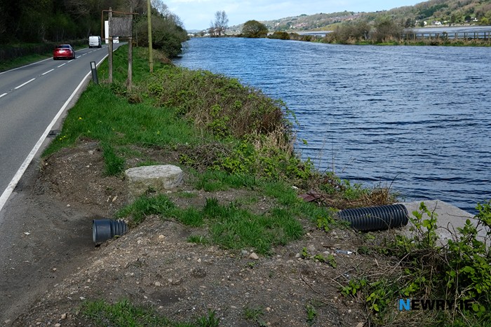 A pipe at one of the granite features of the canal bank. Photograph: Columba O'Hare/ Newry.ie 