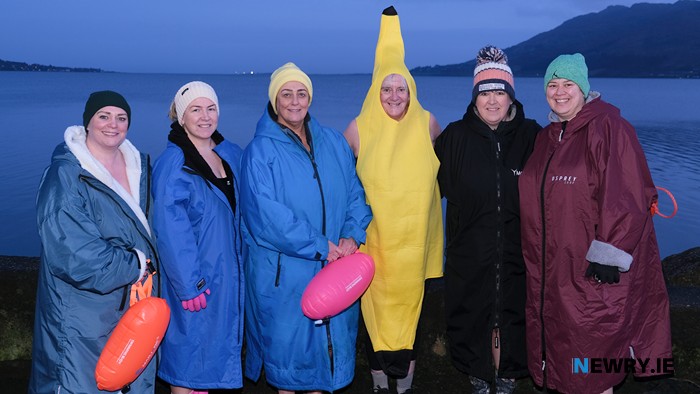 Getting ready for their dip in Carlingford Lough yesterday. Photograph: Columba O'Hare/ Newry.ie