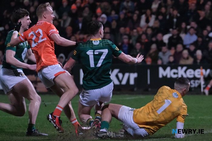 Cian McConville puts the ball in the back of the net for Armagh. Photograph: Columba O'Hare/ Newry.ie