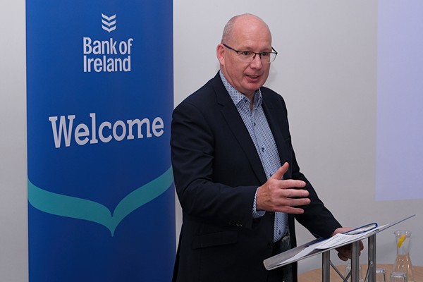 Michael Savage, CEO, Newry Chamber of Commerce & Trade speaking at a fraud awareness event for business organised by Bank of Ireland in partnership with the Newry Chamber of Commerce & Trade. Photograph: Columba O'Hare/ Newry.ie 