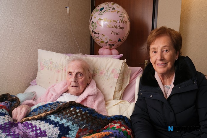 Vera with former neighbour Irene Tremer who called to see her on her 100th birthday.